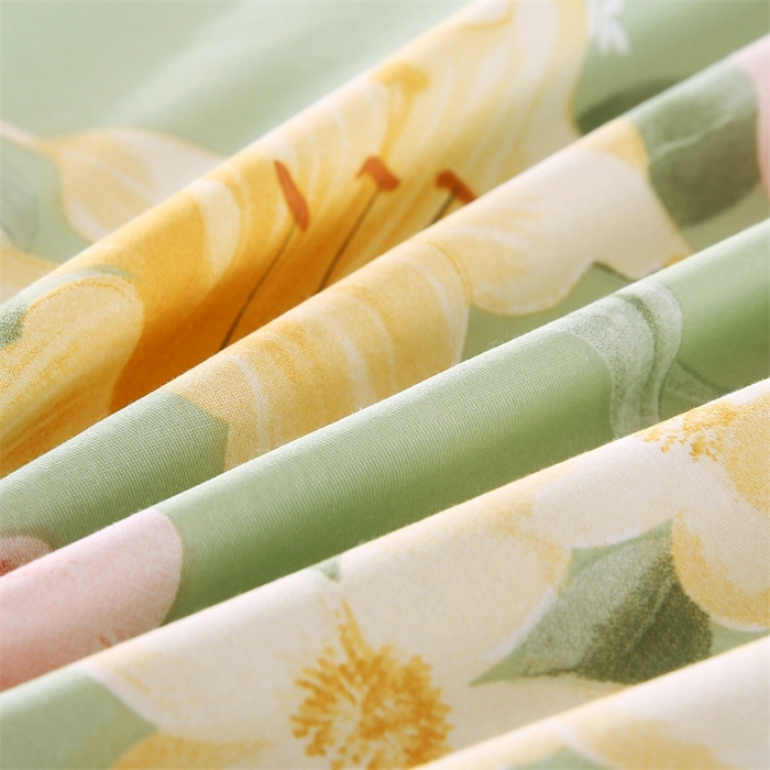 91家纺网 家纺一手货源 找家纺 梦舒羽2025新款全棉小清新印花加厚宿舍床单床裙款四件套 圣洁绿-全棉