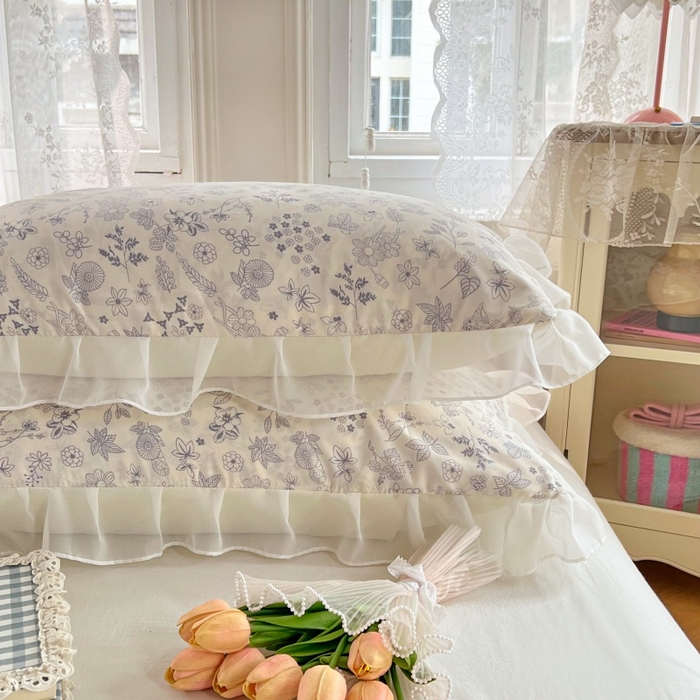 91家纺网 家纺一手货源 找家纺 梦舒羽  2025新款针织棉双层纱花边枕头套双人枕套枕芯套宿舍单人枕头内胆套 花边款-镜花水月