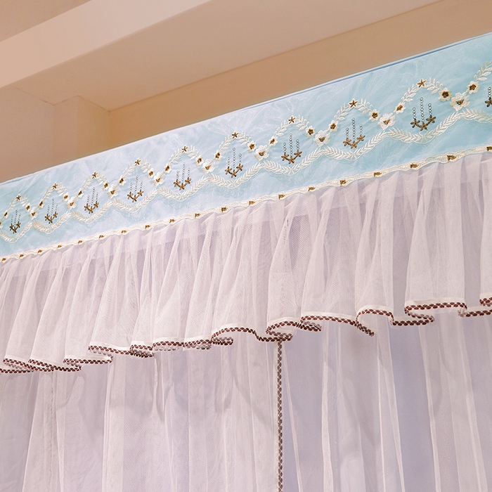 91家纺网 家纺一手货源 找家纺 锦逸家居 2025新款双层遮光防蚊落地蚊帐 清新蓝