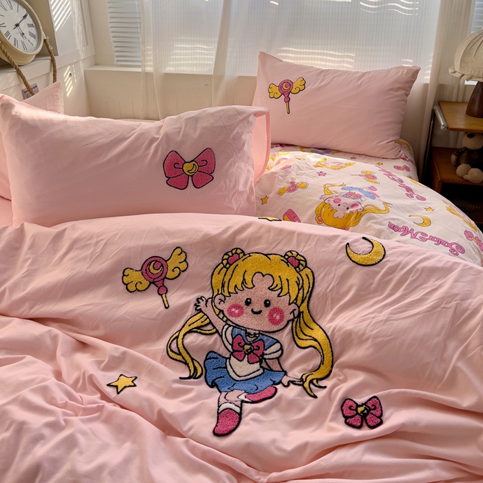 91家纺网 家纺一手货源 找家纺 罗亿家纺 2025新款云朵棉可爱毛巾绣系列四件套 美少女战士