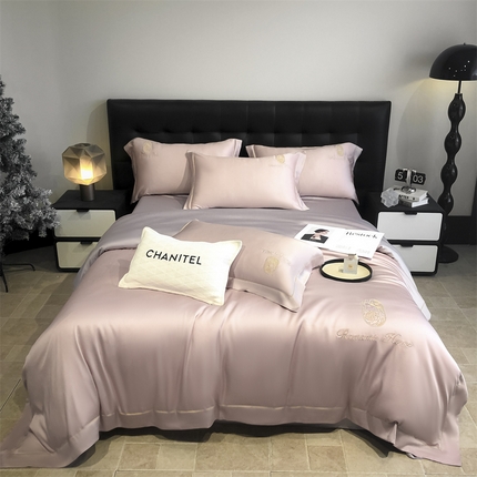 91家纺网 家纺一手货源 找家纺 （总）床绮 2025新款水洗真丝刺绣四件套-以爱之名-风格二