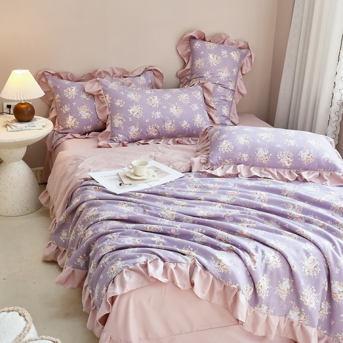 91家纺网 家纺一手货源 找家纺 梦莱斯2025新款针织棉夏被四件套 富贵花