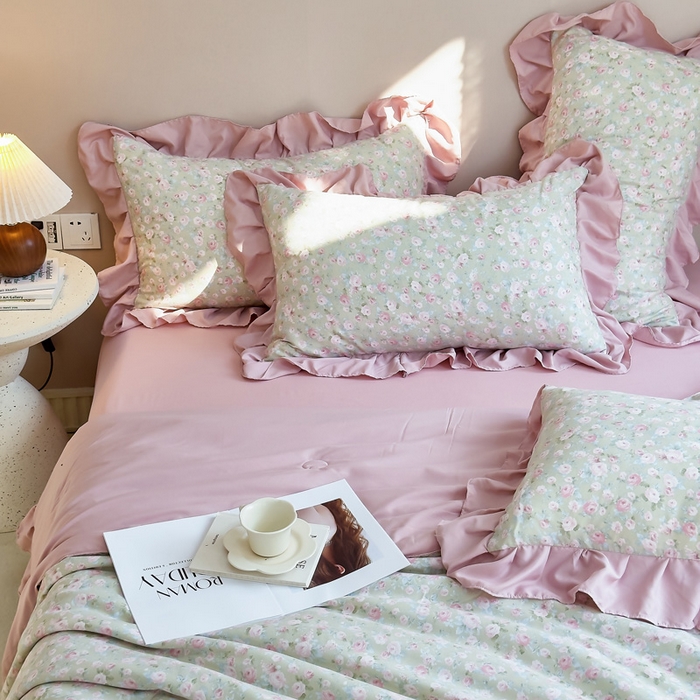 91家纺网 家纺一手货源 找家纺 梦莱斯2025新款针织棉夏被四件套 浅梦