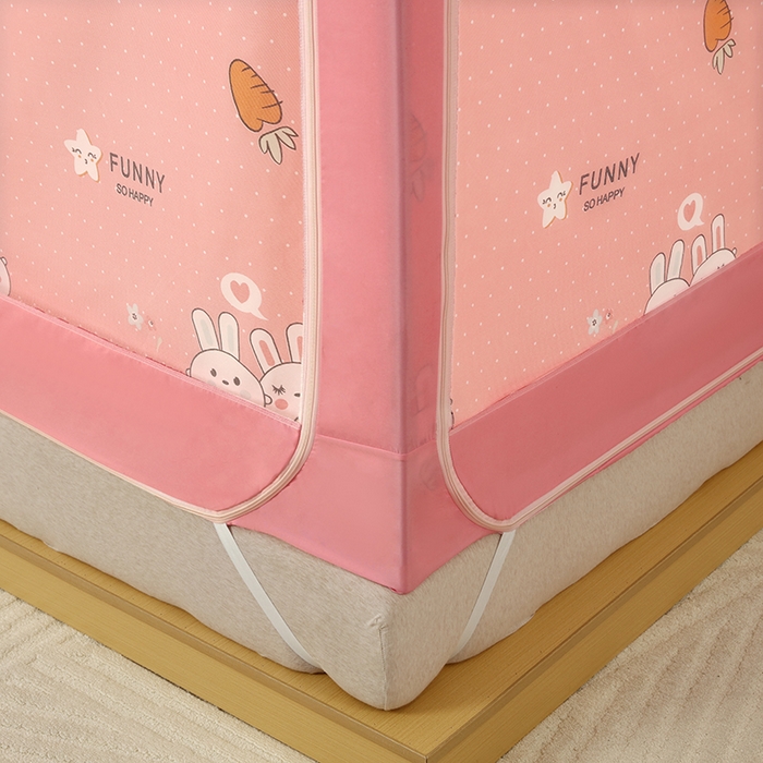 91家纺网 家纺一手货源 找家纺 显高蚊帐 2025新款U型坐床遮光防尘床帘式蚊帐 开心兔