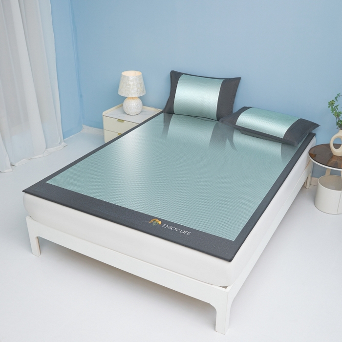 91家纺网 家纺一手货源 找家纺 尚品凤凰 2025新款小米花冰藤凉席 绿色