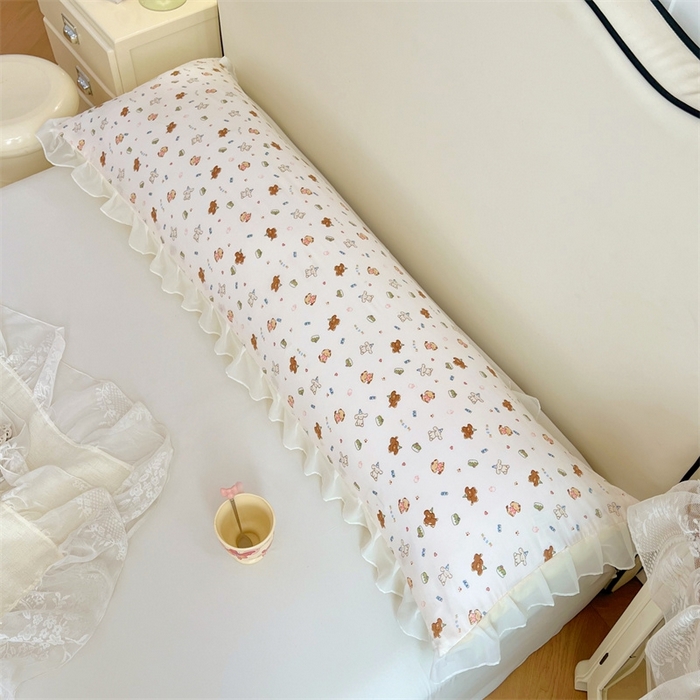 91家纺网 家纺一手货源 找家纺 梦舒羽2025新款针织棉双层纱花边枕头套情侣双人枕套枕芯套枕头内胆套 花边款-蛋糕萌犬