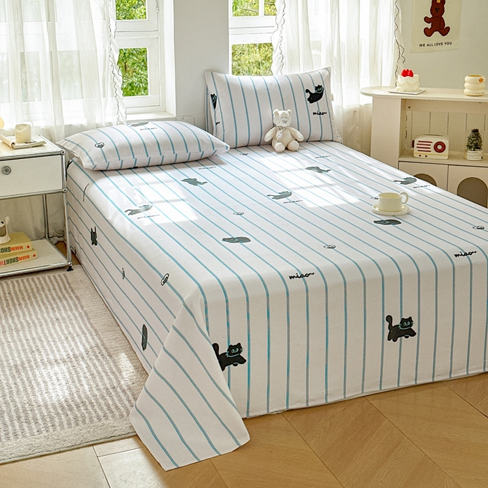 91家纺网 家纺一手货源 找家纺 莱登卡奴 新款A类100%全棉老粗布单品系列-床单 喵喵时光