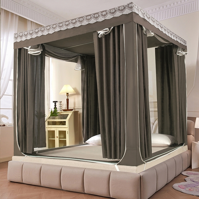 91家纺网 家纺一手货源 找家纺 显高蚊帐 2025新款U型坐床遮光防尘床帘式蚊帐 时尚摩卡