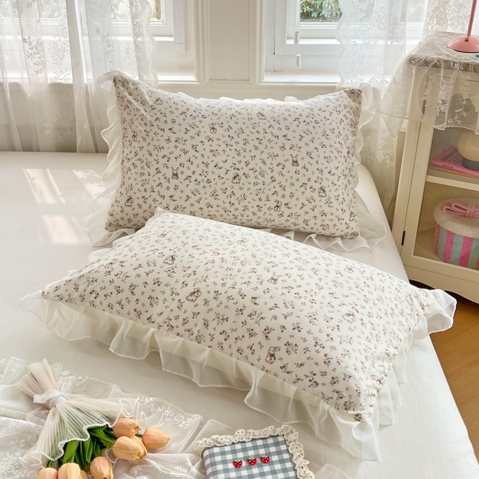 91家纺网 家纺一手货源 找家纺 梦舒羽  2025新款针织棉双层纱花边枕头套双人枕套枕芯套宿舍单人枕头内胆套 花边款-花仙子