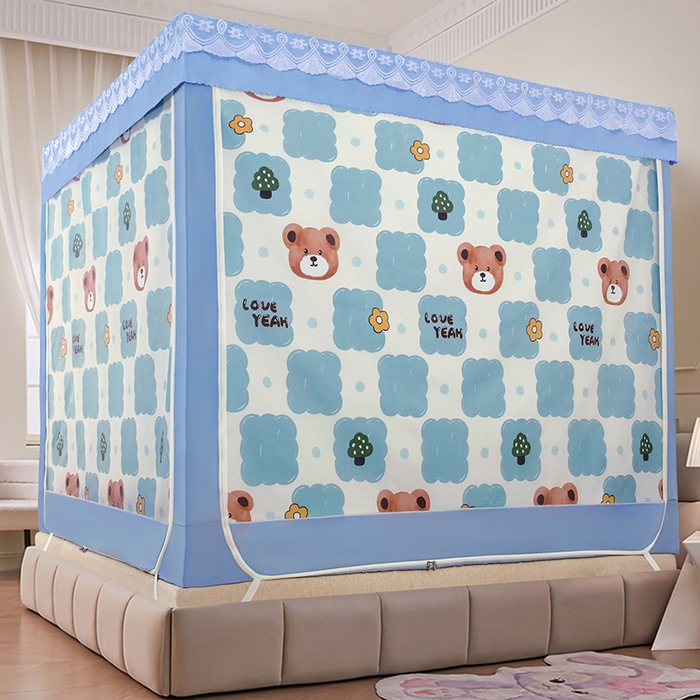 91家纺网 家纺一手货源 找家纺 显高蚊帐 2025新款U型坐床遮光防尘床帘式蚊帐 熊出没