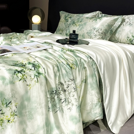 91家纺网 家纺一手货源 找家纺 （总）黄鹂鸟 2025新款高端轻奢丝滑裸睡丝绸数码印花水洗真丝天丝四件套系列 -风格四
