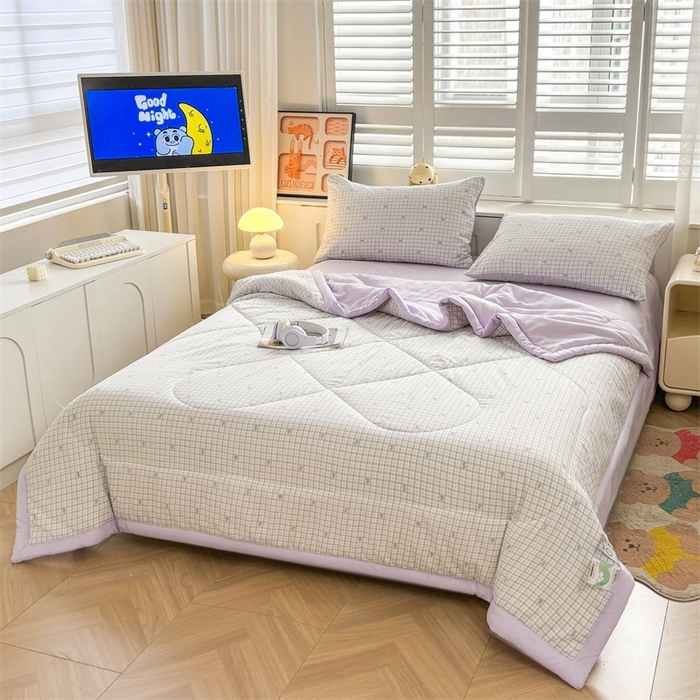 91家纺网 家纺一手货源 找家纺   壹张床  2025新款A类针织棉双层纱100%新疆棉花夏凉被《包检测》（提供买家秀） 格纹萌宠