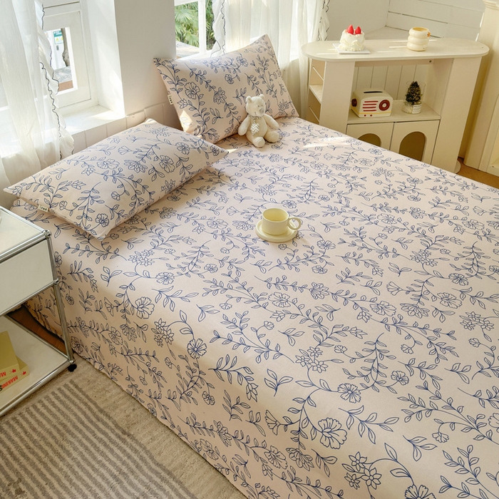 91家纺网 家纺一手货源 找家纺 莱登卡奴 新款A类100%全棉老粗布单品系列-床单 蓝海山居