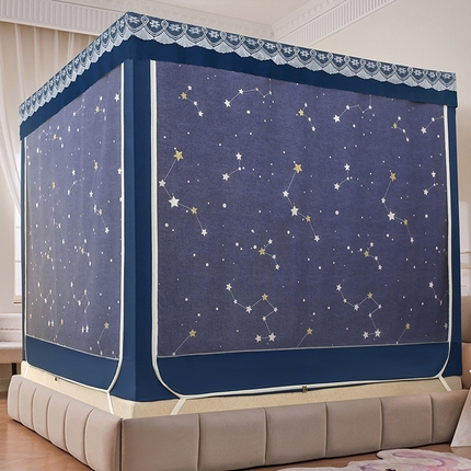 91家纺网 家纺一手货源 找家纺 显高蚊帐 2025新款U型坐床遮光防尘床帘式蚊帐 草莓熊