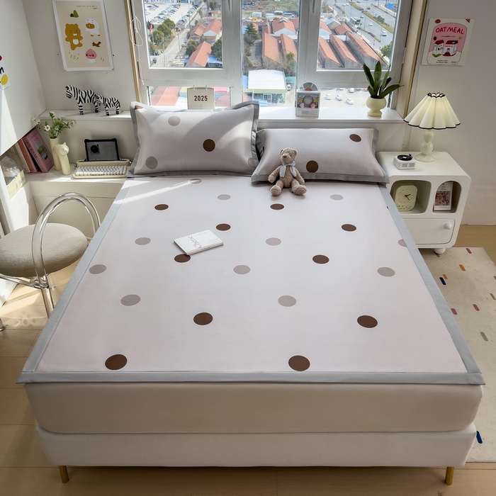 91家纺网 家纺一手货源 找家纺 丝羽坊 2025新款小版印花冰丝凉席平铺床席款冰丝席碳光冰丝凉席 小圆满