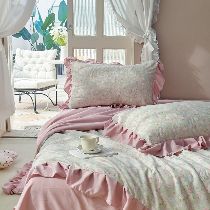 91家纺网 家纺一手货源 找家纺 梦莱斯2025新款针织棉夏被四件套 浅梦