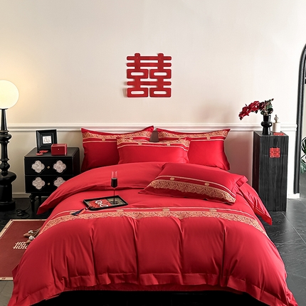 91家纺网 家纺一手货源 找家纺 （总）床绮 2025新款全棉婚庆系列四件套
