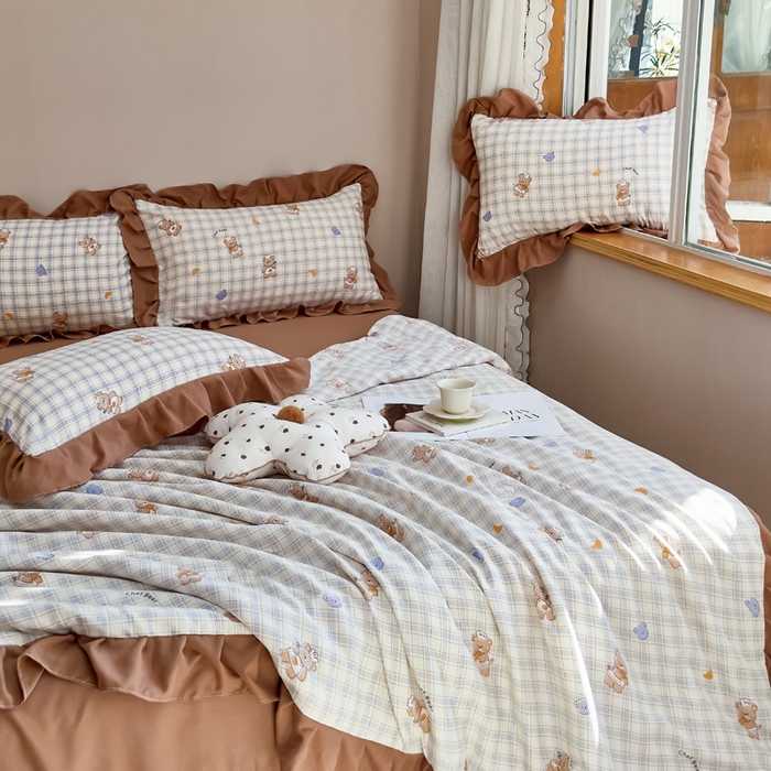 91家纺网 家纺一手货源 找家纺 梦莱斯2025新款针织棉夏被四件套 女仆熊