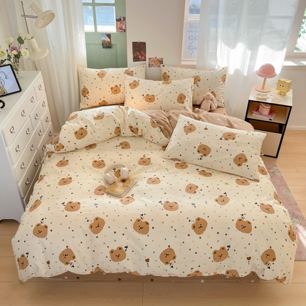 寻米 2025新款13070全棉纯棉印花单被套 小熊软糖-巧克力