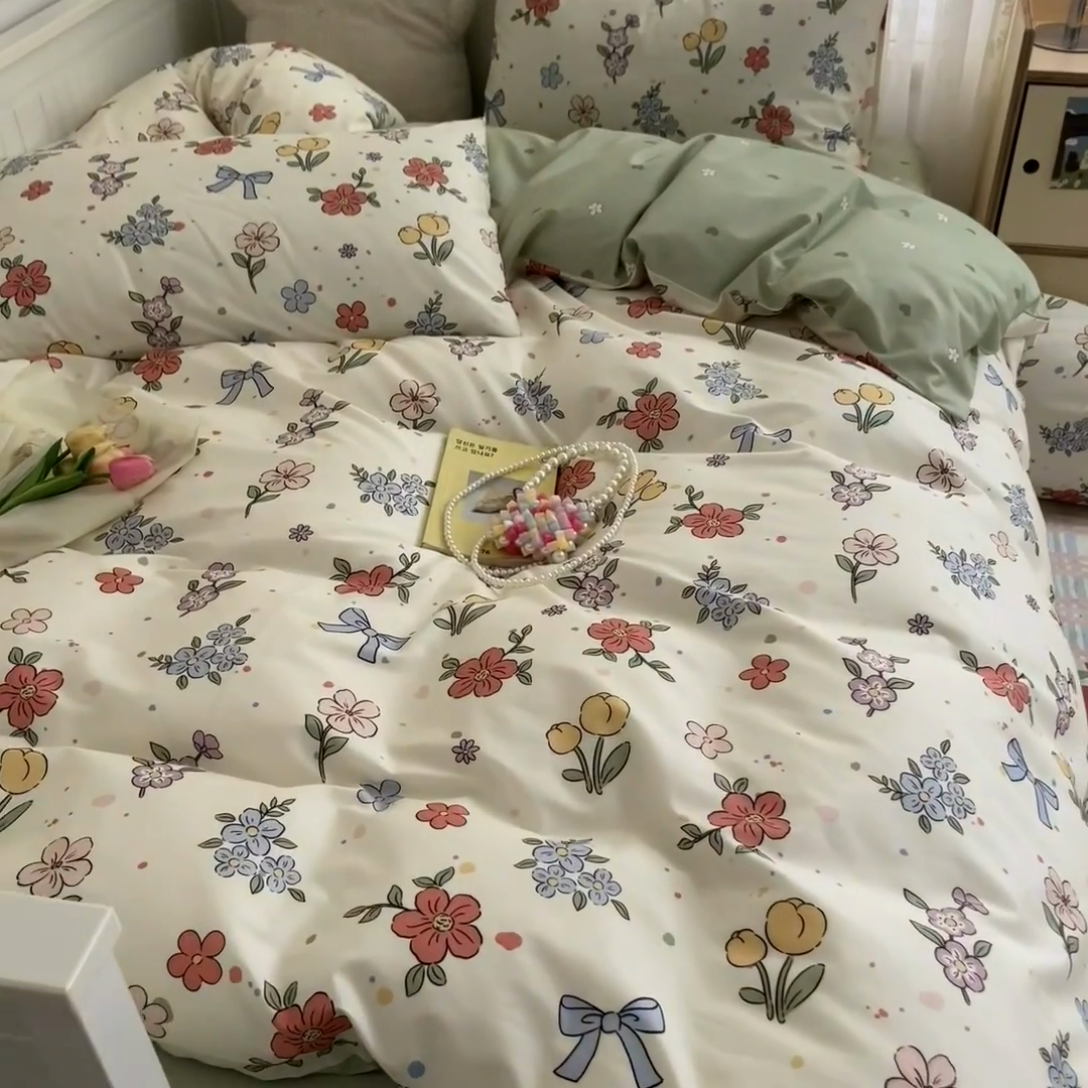 91家纺网 家纺一手货源 找家纺 寻米 2025新款13070全棉纯棉印花单被套 花园蝴蝶结