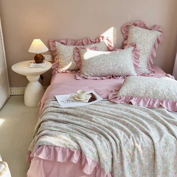 91家纺网 家纺一手货源 找家纺 梦莱斯2025新款针织棉夏被四件套 浅梦