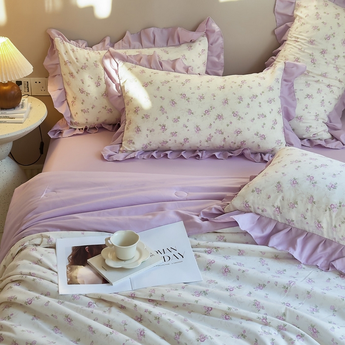 91家纺网 家纺一手货源 找家纺 梦莱斯2025新款针织棉夏被四件套 清幽