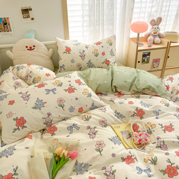 91家纺网 家纺一手货源 找家纺 寻米 2025新款13070全棉纯棉印花单被套 花园蝴蝶结