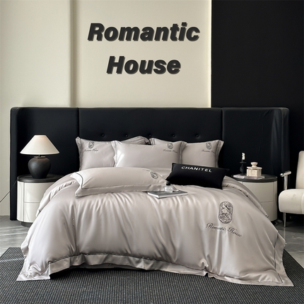 91家纺网 家纺一手货源 找家纺 （总）床绮 2025新款水洗真丝刺绣四件套-以爱之名-风格一