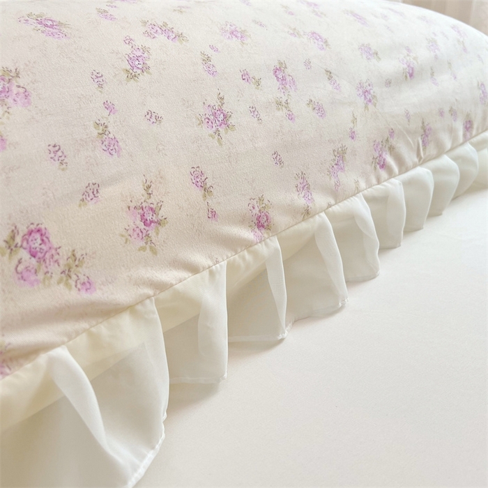 91家纺网 家纺一手货源 找家纺 梦舒羽2025新款针织棉双层纱花边枕头套情侣双人枕套枕芯套枕头内胆套 花边款-花朝如约