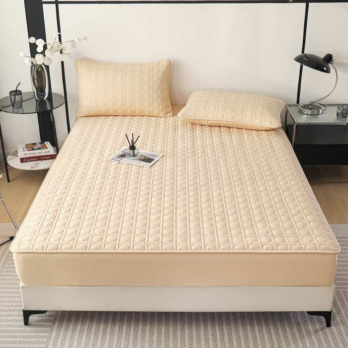 91家纺网 家纺一手货源 找家纺 佳笠家居 2025新款全棉纯棉夹棉床笠四季通用席梦思保护套床罩 卡其色