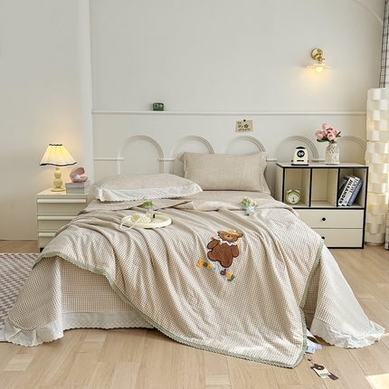 有货2025新款云纱棉毛巾绣夏被+床盖三件套 魔法熊