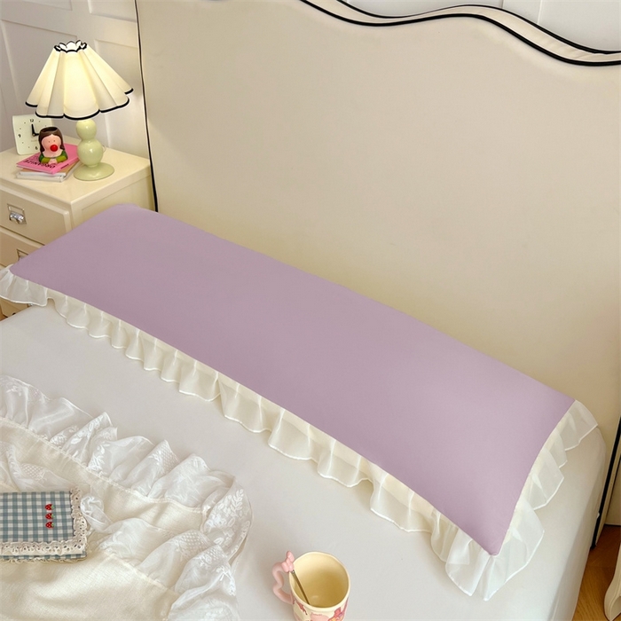 91家纺网 家纺一手货源 找家纺 梦舒羽2025新款针织棉双层纱花边枕头套情侣双人枕套枕芯套枕头内胆套 花边款-香芋紫