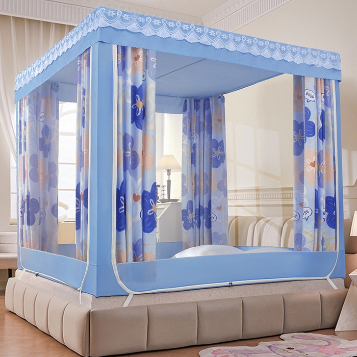 91家纺网 家纺一手货源 找家纺 显高蚊帐 2025新款U型坐床遮光防尘床帘式蚊帐 花开满园