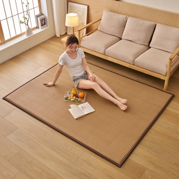 91家纺网 家纺一手货源 找家纺 艺博床垫 2025新款竹藤席地垫 玉米格-咖