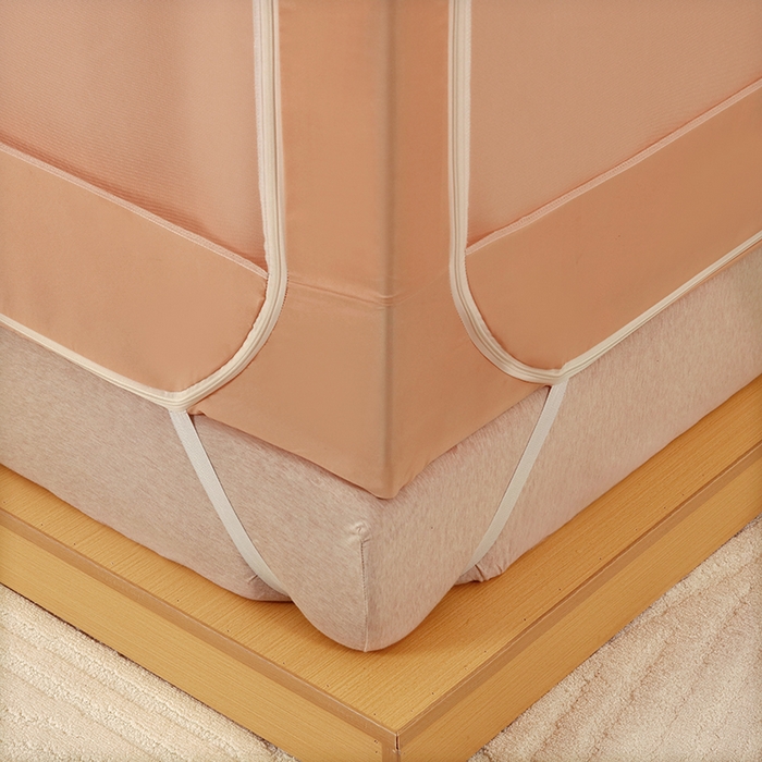 91家纺网 家纺一手货源 找家纺 显高蚊帐 2025新款U型坐床遮光防尘床帘式蚊帐 温馨黄