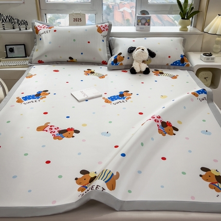 丝羽坊 2025新款小版印花冰丝凉席平铺床席款冰丝席碳光冰丝凉席 甜心狗