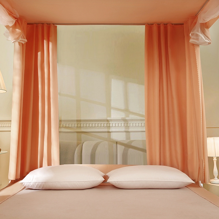 91家纺网 家纺一手货源 找家纺 显高蚊帐 2025新款U型坐床遮光防尘床帘式蚊帐 温馨黄