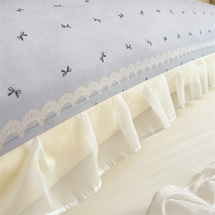 91家纺网 家纺一手货源 找家纺 梦舒羽2025新款针织棉双层纱花边枕头套情侣双人枕套枕芯套枕头内胆套 花边款-蝴蝶结