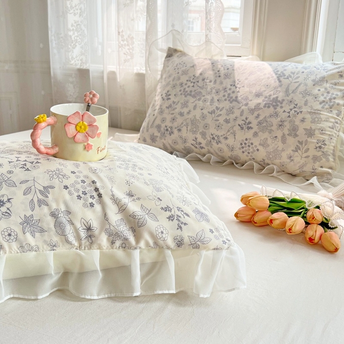 91家纺网 家纺一手货源 找家纺 梦舒羽  2025新款针织棉双层纱花边枕头套双人枕套枕芯套宿舍单人枕头内胆套 花边款-镜花水月