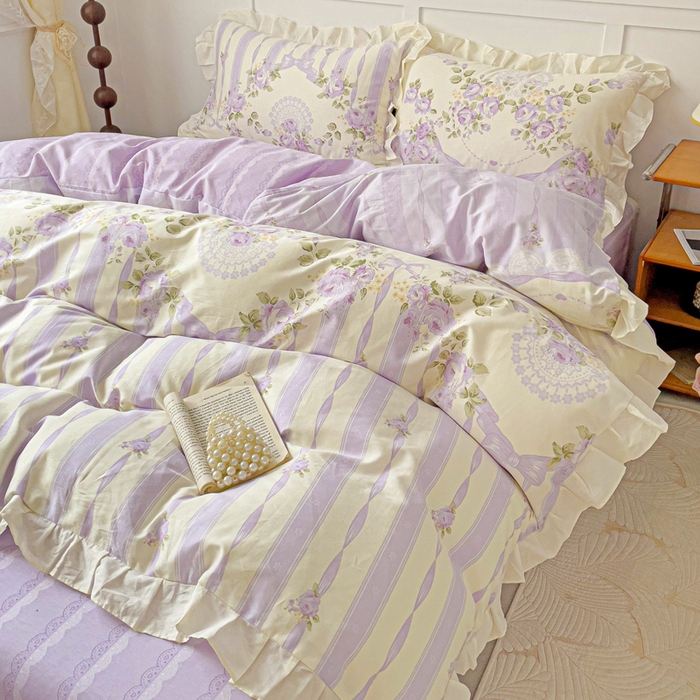 91家纺网 家纺一手货源 找家纺 澳梵家居 2025新款全棉印花韩版花间捕梦四件套 远山花黛