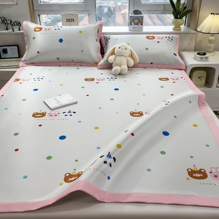 丝羽坊 2025新款小版印花冰丝凉席平铺床席款冰丝席碳光冰丝凉席 熊点点