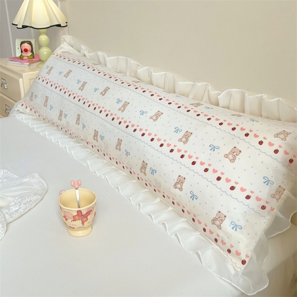 梦舒羽2025新款针织棉双层纱花边枕头套情侣双人枕套枕芯套枕头内胆套 花边款-草莓熊宝