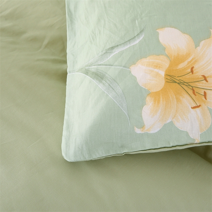 91家纺网 家纺一手货源 找家纺 梦舒羽2025新款全棉小清新印花加厚宿舍床单床裙款四件套 圣洁绿-全棉