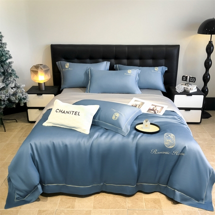 91家纺网 家纺一手货源 找家纺 （总）床绮 2025新款水洗真丝刺绣四件套-以爱之名-风格二