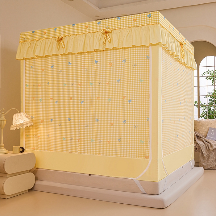 91家纺网 家纺一手货源 找家纺 锦逸家居 2025新款花边防摔坐床蚊帐 甜心小屋（带遮光帘）