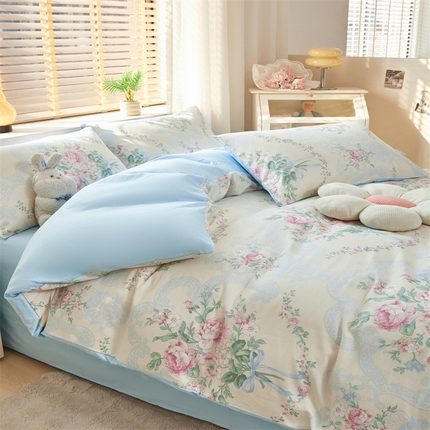 梦舒羽2025新款全棉小清新印花加厚宿舍床单床裙款四件套 琉璃如梦-全棉