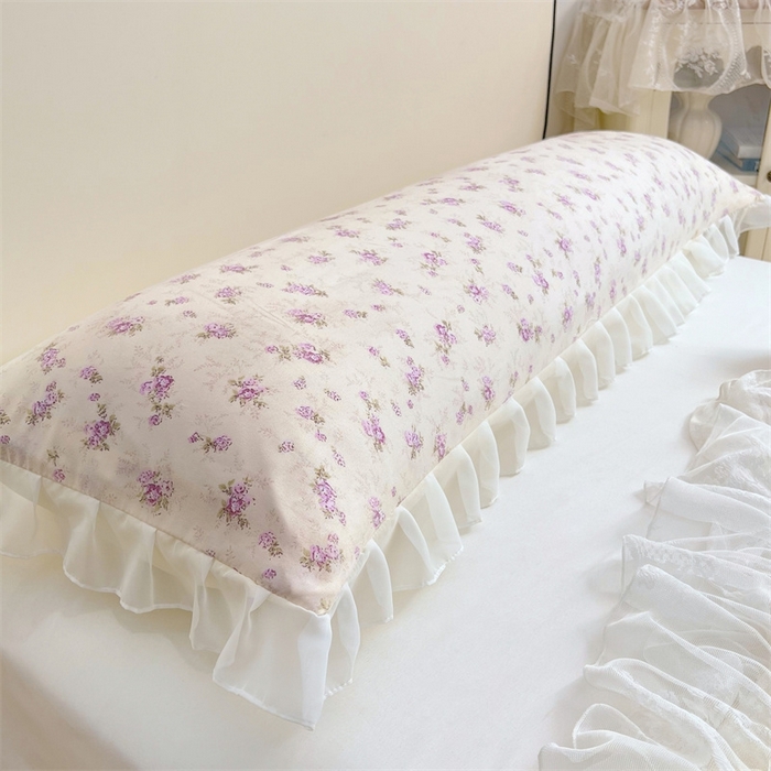 91家纺网 家纺一手货源 找家纺 梦舒羽2025新款针织棉双层纱花边枕头套情侣双人枕套枕芯套枕头内胆套 花边款-花朝如约