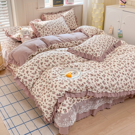 91家纺网 家纺一手货源 找家纺 （总）雅眠居 2025爆款针织棉双层纱印花床盖四件套