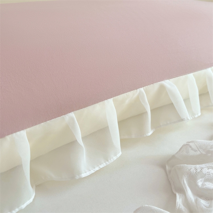 91家纺网 家纺一手货源 找家纺 梦舒羽2025新款针织棉双层纱花边枕头套情侣双人枕套枕芯套枕头内胆套 花边款-浅粉