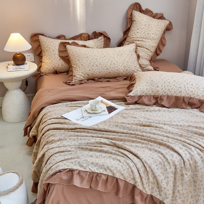 91家纺网 家纺一手货源 找家纺 梦莱斯2025新款针织棉夏被四件套 暖暖人生